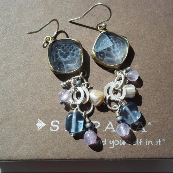 Silpada Sterling Silver & Frosted Etched Amethyst Glass, Shell & Bead Earrings - Picture 2 of 16